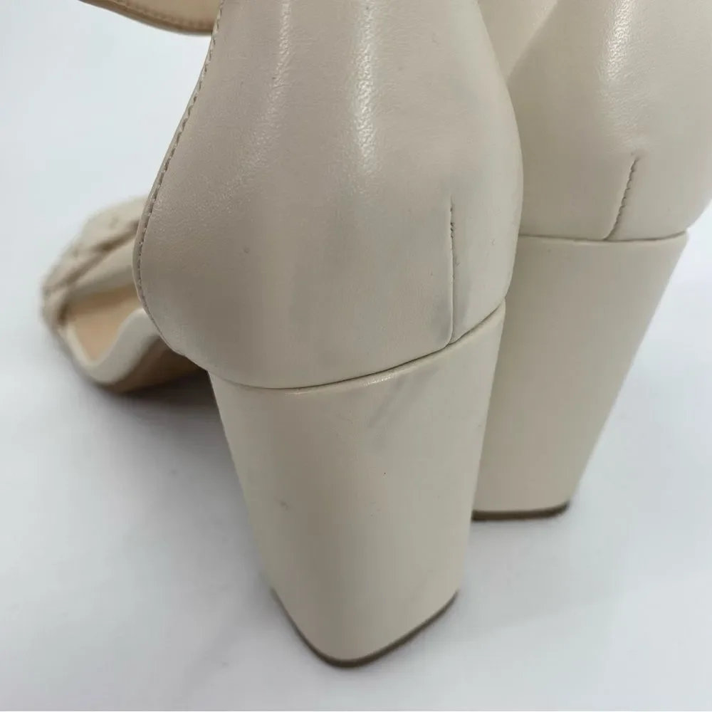 Nine West Cream Braided Block Heel Sandals size 8.5